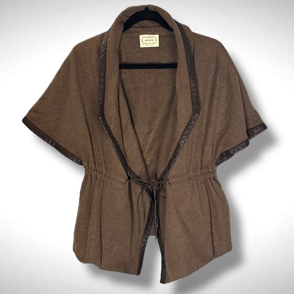 Agnona Size 40 Short Sleeve Cinch Waist Lagenlook Jacket Brown Silk Cashmere - Picture 2 of 16